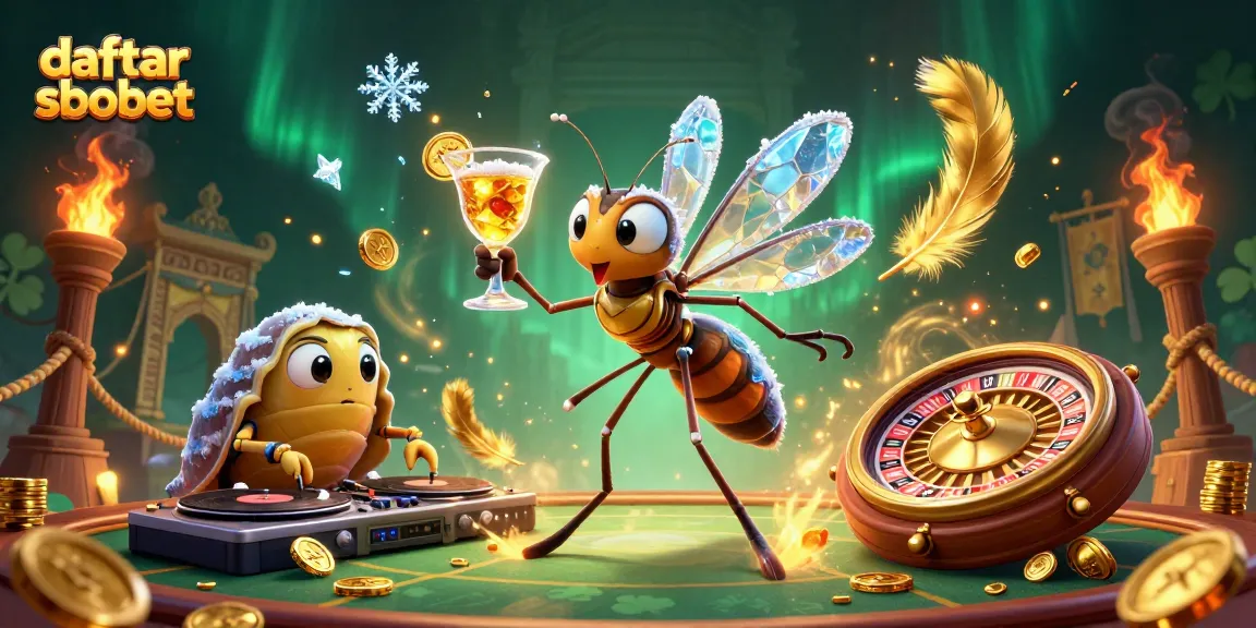 Bet on daftar sbobet with vibrant 3D illustration featuring a casino mascot, DJ, and roulette wheel.