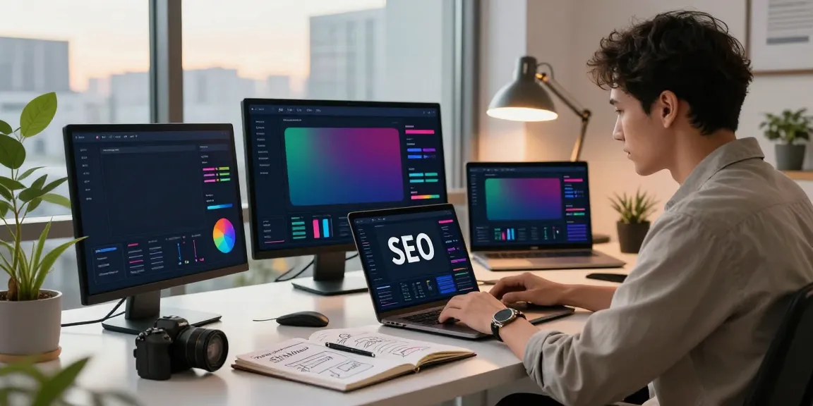 Digital marketer analyzing instant indexing strategies in a vibrant workspace.