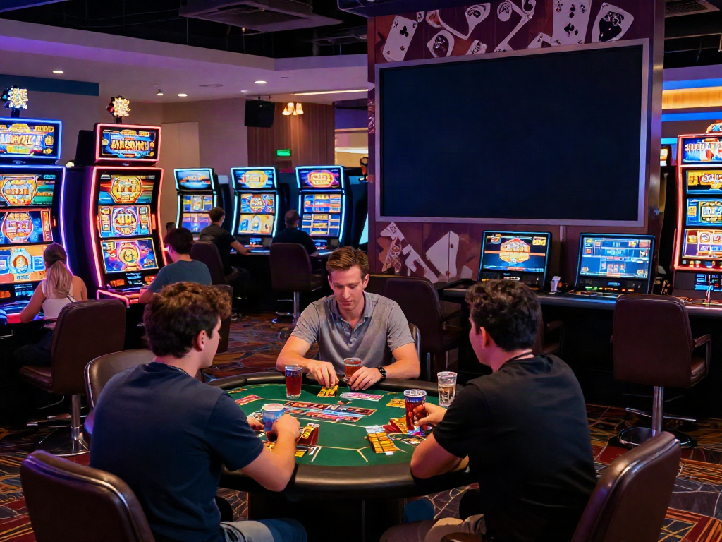 Exciting gaming scene at credit card casinos UK with players enjoying slots and live tables.