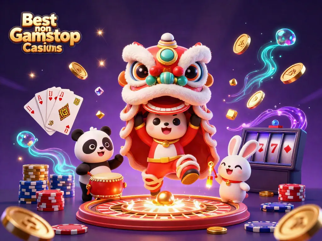 Experience the excitement of the Best non Gamstop Casinos, featuring vibrant characters and dynamic casino elements.