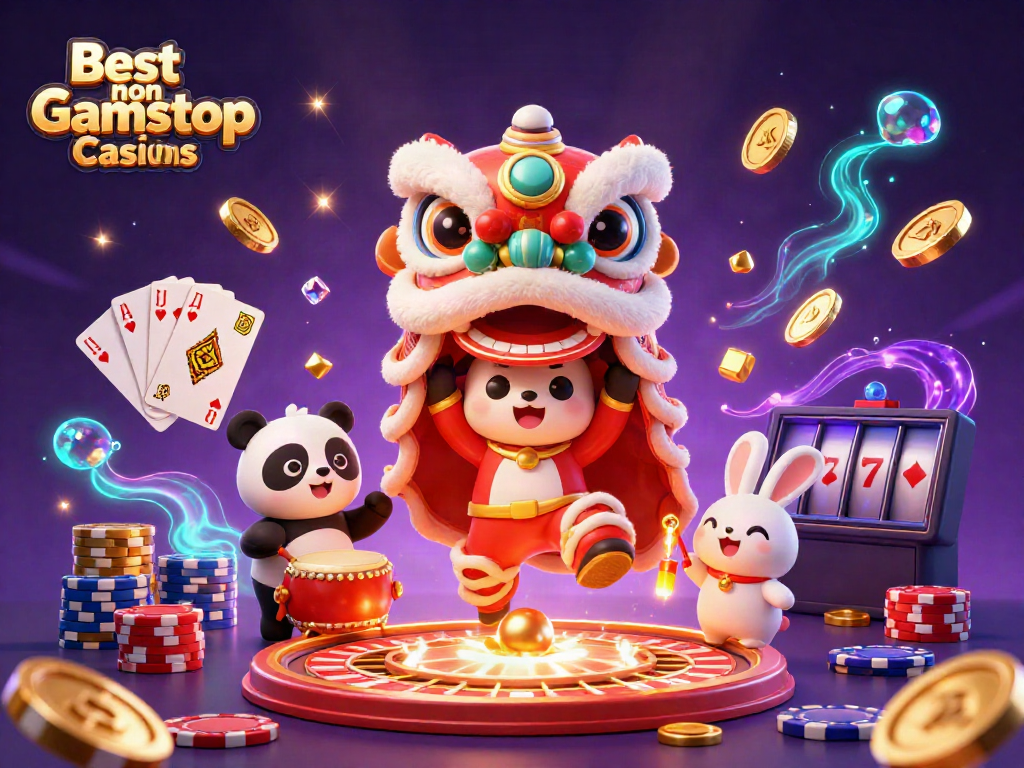 Experience the excitement of the Best non Gamstop Casinos, featuring vibrant characters and dynamic casino elements.