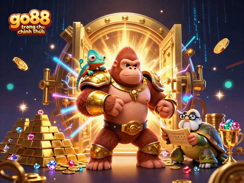 Engage in thrilling gameplay with go88 trang chu chinh thuc, featuring colorful characters and dazzling treasures illuminating the scene.